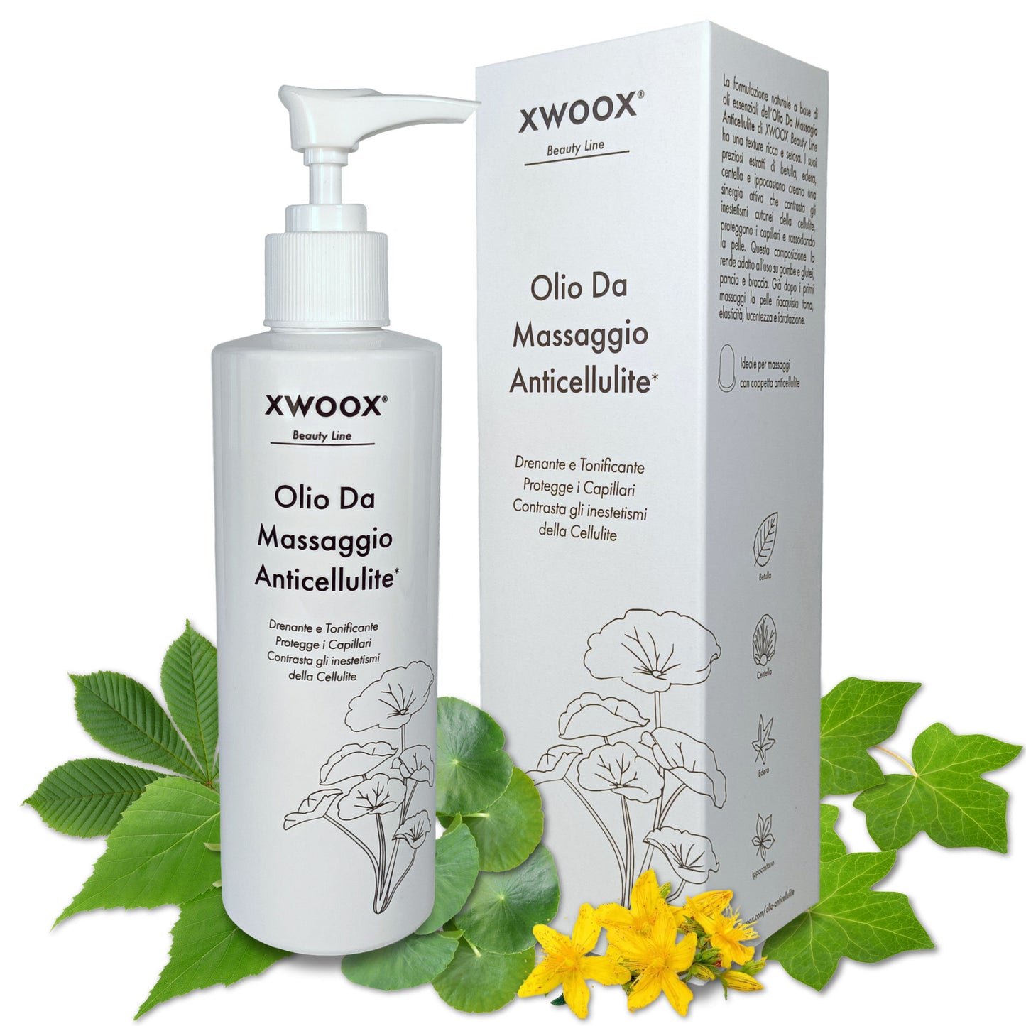 Olio anticellulite XWOOX 200ml formula long-glide con 9 attivi botanici