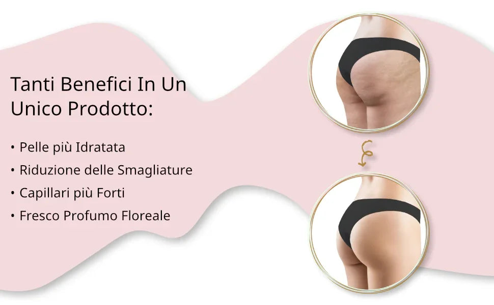 Benefici dell'Olio Anticellulite XWOOX: pelle idratata, meno smagliature e confronto prima-dopo