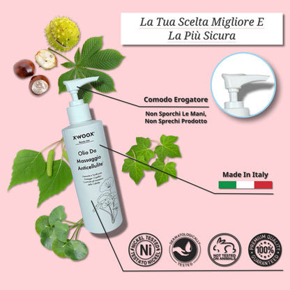 Olio anticellulite XWOOX — Nickel Tested, Dermatologicamente Testato, Made in Italy