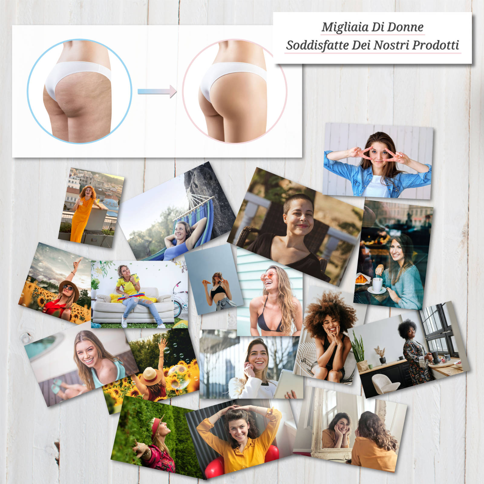 Risultati del kit anticellulite XWOOX: confronto prima e dopo sui glutei e donne soddisfatte