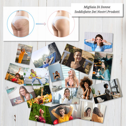 Risultati del kit anticellulite XWOOX: confronto prima e dopo sui glutei e donne soddisfatte