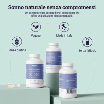 Integratore per il sonno Buon Riposo XWOOX: vegano, senza glutine e lattosio, Made in Italy