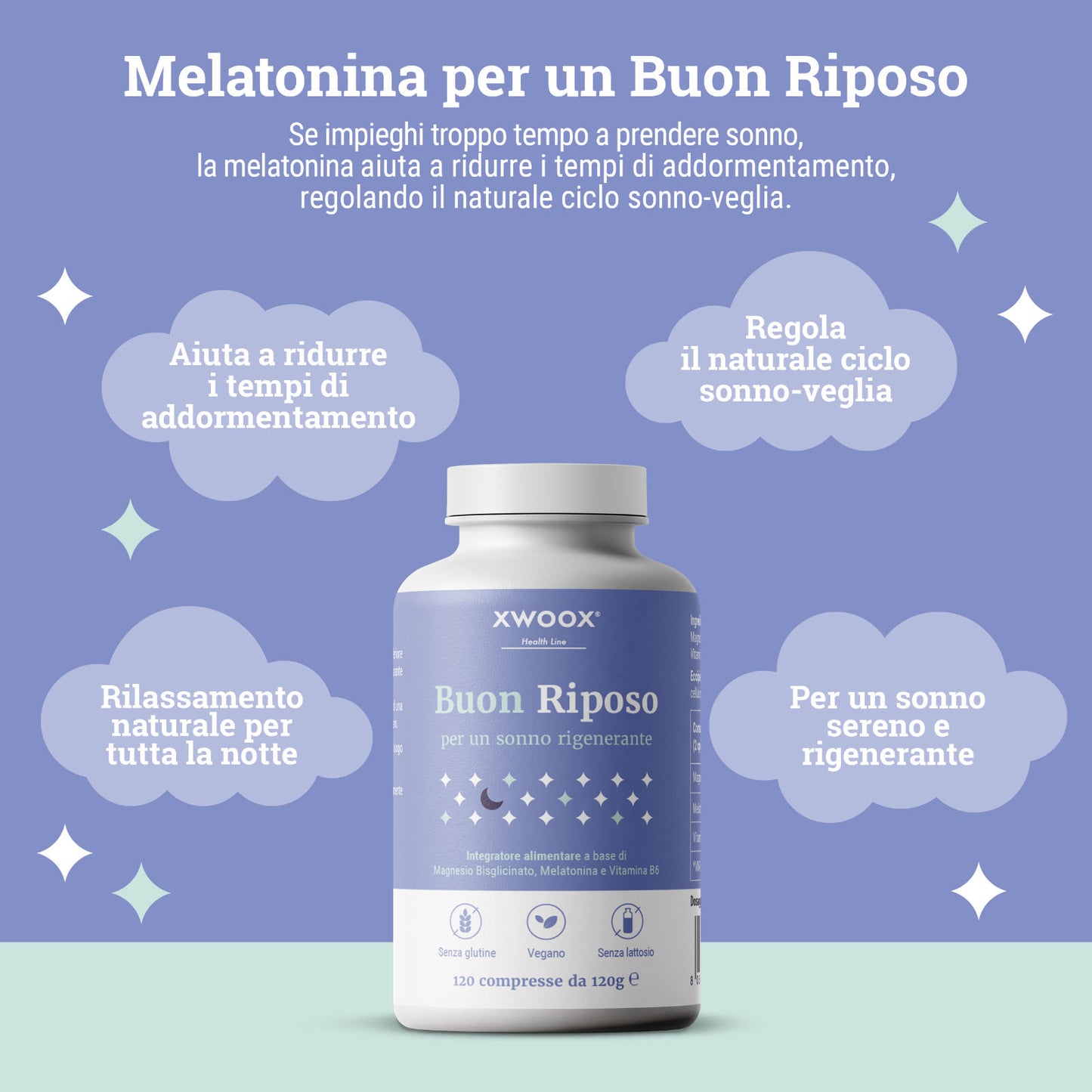 Melatonina Buon Riposo XWOOX: riduce il tempo per addormentarsi, regola il ciclo sonno-veglia