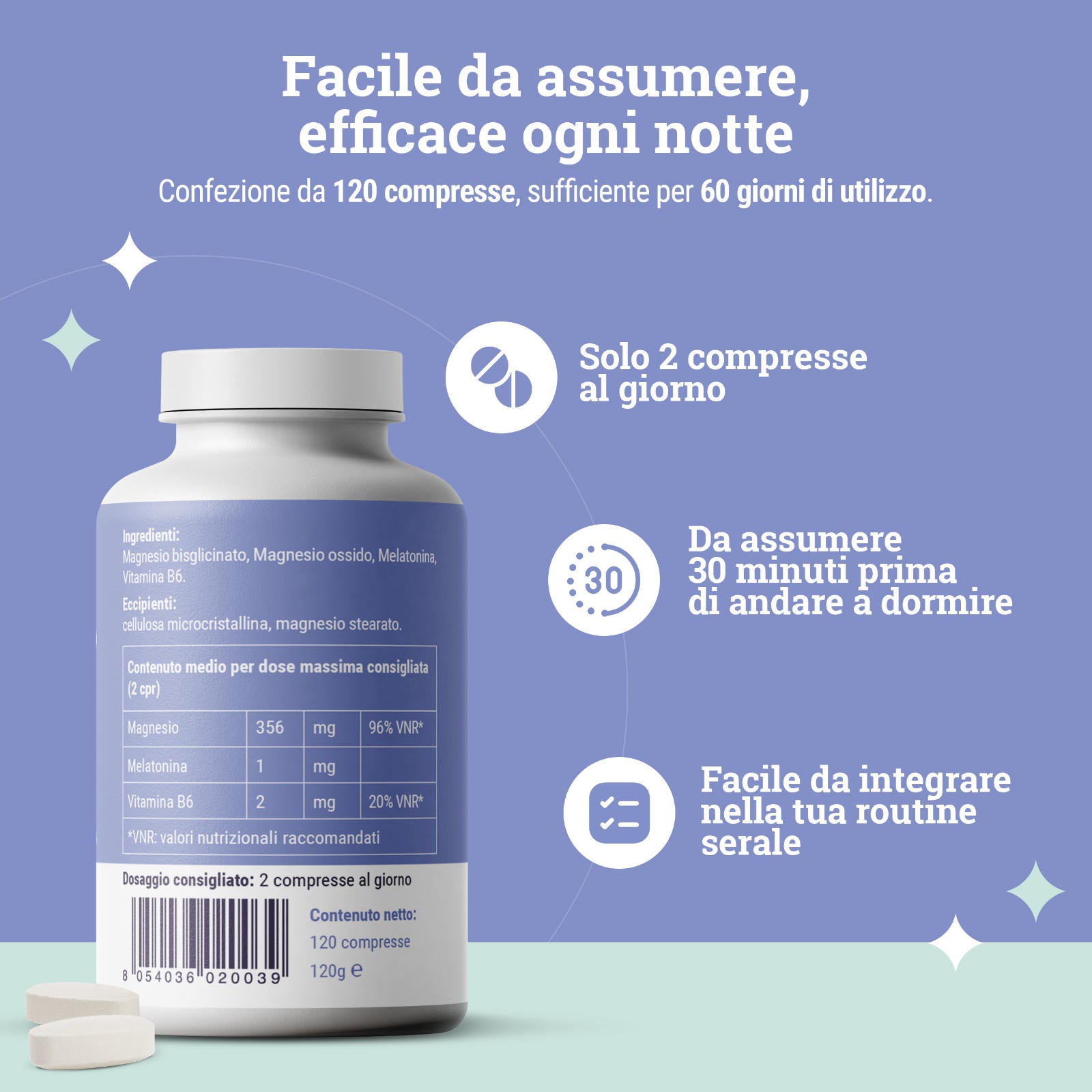 Come assumere Buon Riposo XWOOX: 2 compresse 30 minuti prima di dormire