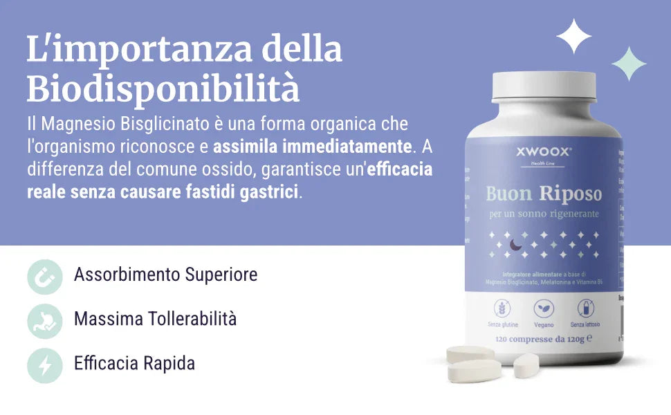 Buon Riposo XWOOX: magnesio bisglicinato ad alta biodisponibilità per massima tollerabilità