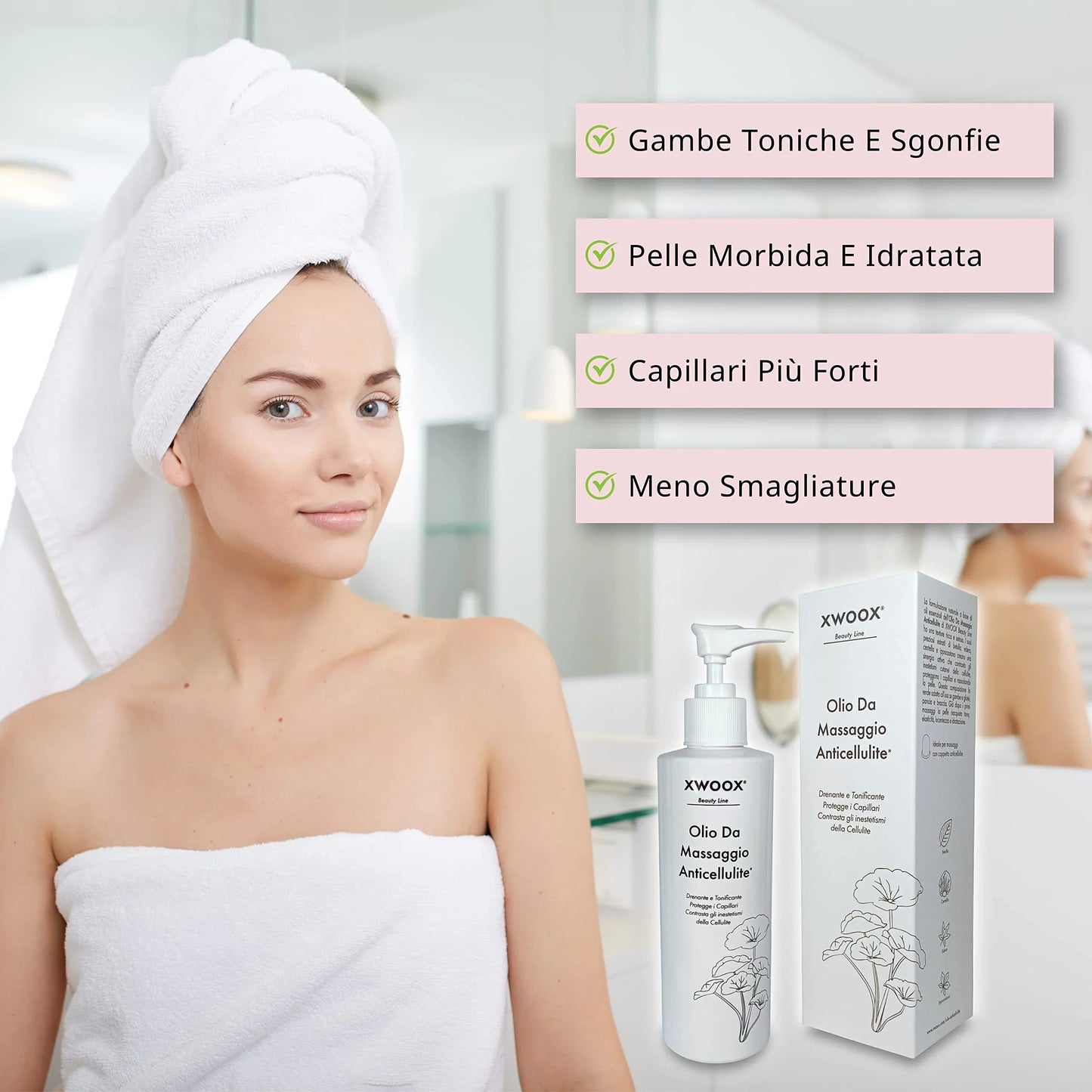 Benefici dell'Olio Anticellulite XWOOX: gambe toniche, pelle idratata e meno smagliature