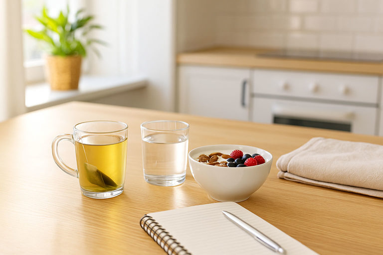 Energie durante il giorno con colazione equilibrata e luce naturale