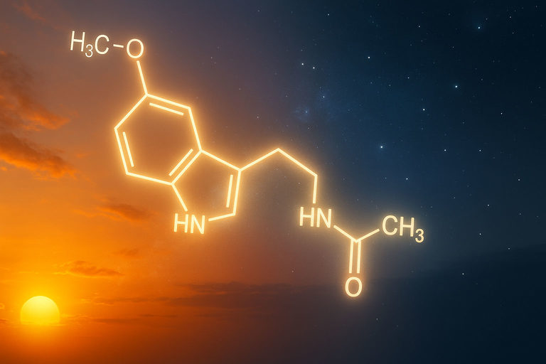 Rappresentazione della melatonina per dormire che regola il ritmo sonno veglia, prodotta al calare del sole