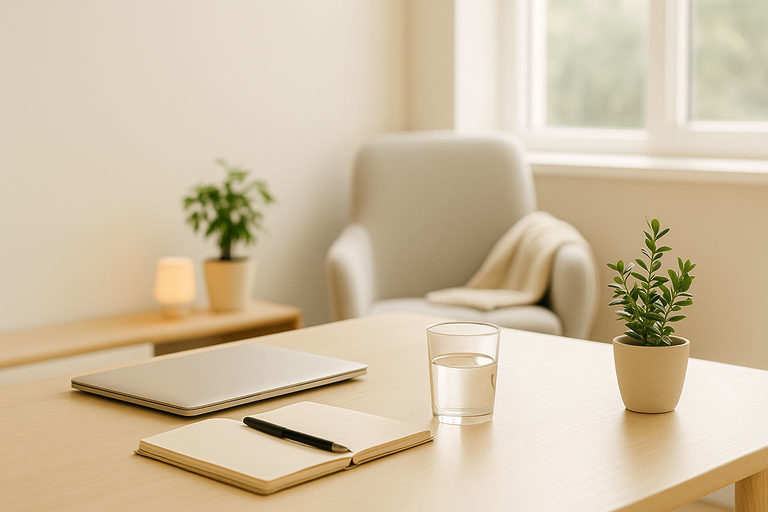 Spazio ordinato con scrivania e luce naturale per rappresentare equilibrio vita lavoro