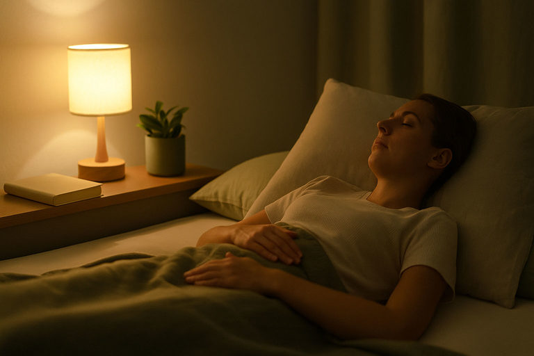 Camera calma con persona che respira profondamente: tecniche per addormentarsi velocemente